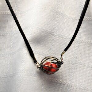 Stone cage necklace with suede cord No. 1199